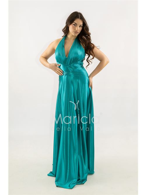 abito lungo incrocio plisse MARICLA ELEGANCE | JC35267SMERALDO